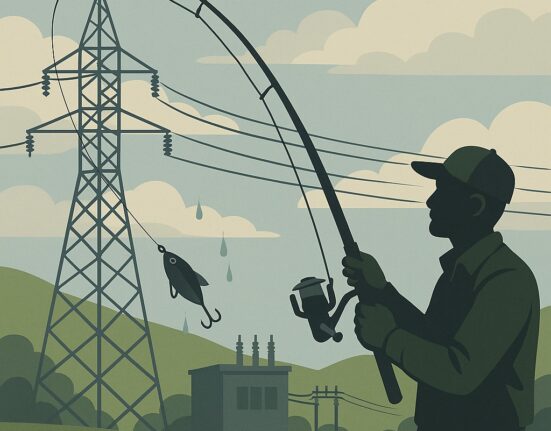 рыбаки и линии электропередачи